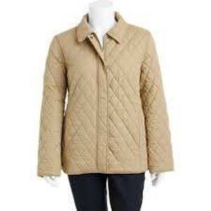 White Stag Womens Medium Quilted Zip Up Jacket Stone Beige Mock Neck W5363703